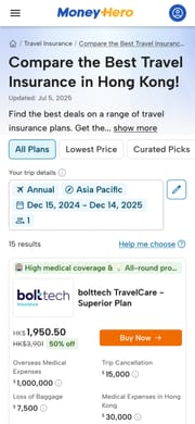 Comparing travel insurance plans on a phone, Hong Kong