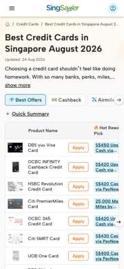The same SingSaver credit card listing on a phone