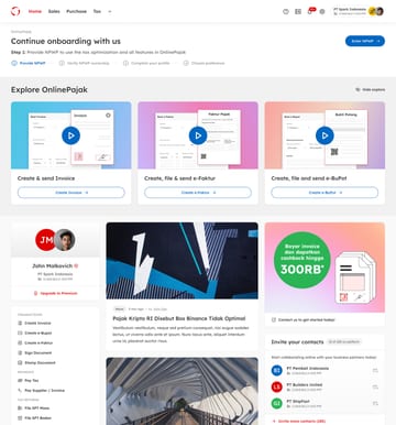 Dashboard of guided tutorial cards for creating and sending invoices