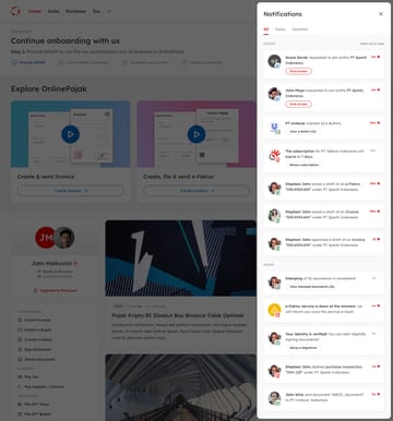 The dashboard with the notification panel open