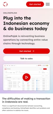 The OnlinePajak marketing home page on a phone